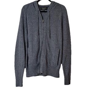 Banana Republic Men’s M Merino Wool Blend Full Zip Sweater Hoodie Gray Knit